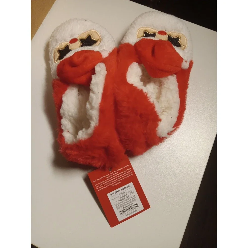 Women's Santa Sunglasses Faux Fur Christmas Slipper Socks with Grippers -...